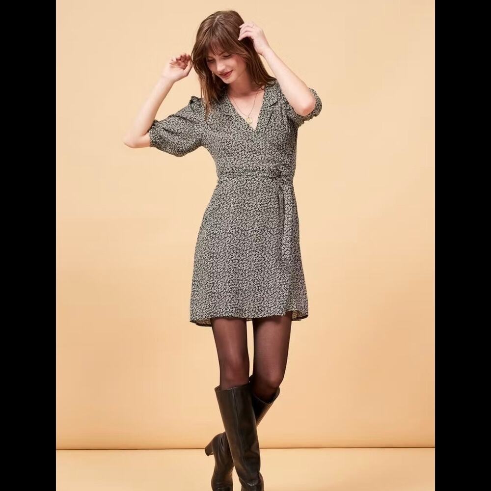 Rouje Louison Mini Dress Size 38/ 6 Noir‎ imprimé mini fleurette Black & White